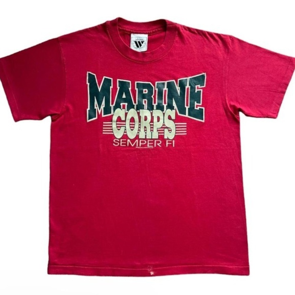 Vintage 90s Wideworld Sportswear‎ T-Shirt Mens Medium Red Marine Corps Semper Fi